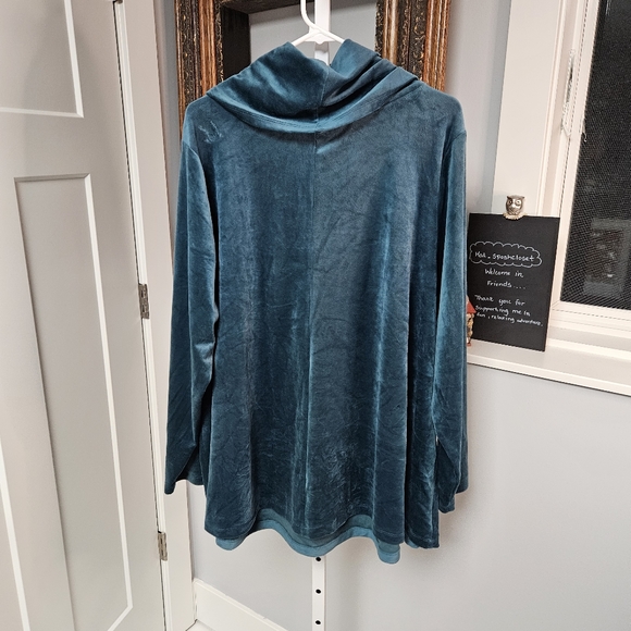 Teal velour Lane Bryant cowl neck top - Picture 2 of 3